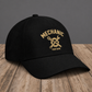 Personalized Mechanic Minimal Gold Emblem baseball cap, three-quarter view with custom name