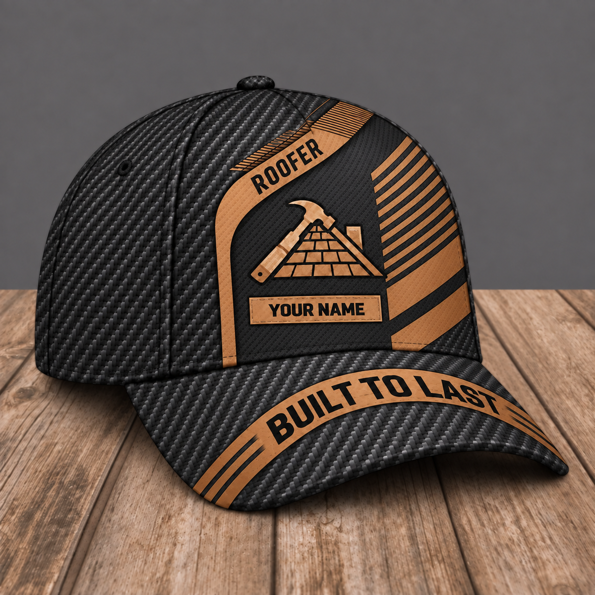 Personalized Roofer Diagonal Workshop baseball cap, three-quarter view with custom name