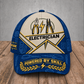 Personalized Electrician Blueprint Geometry baseball cap, front view with custom name