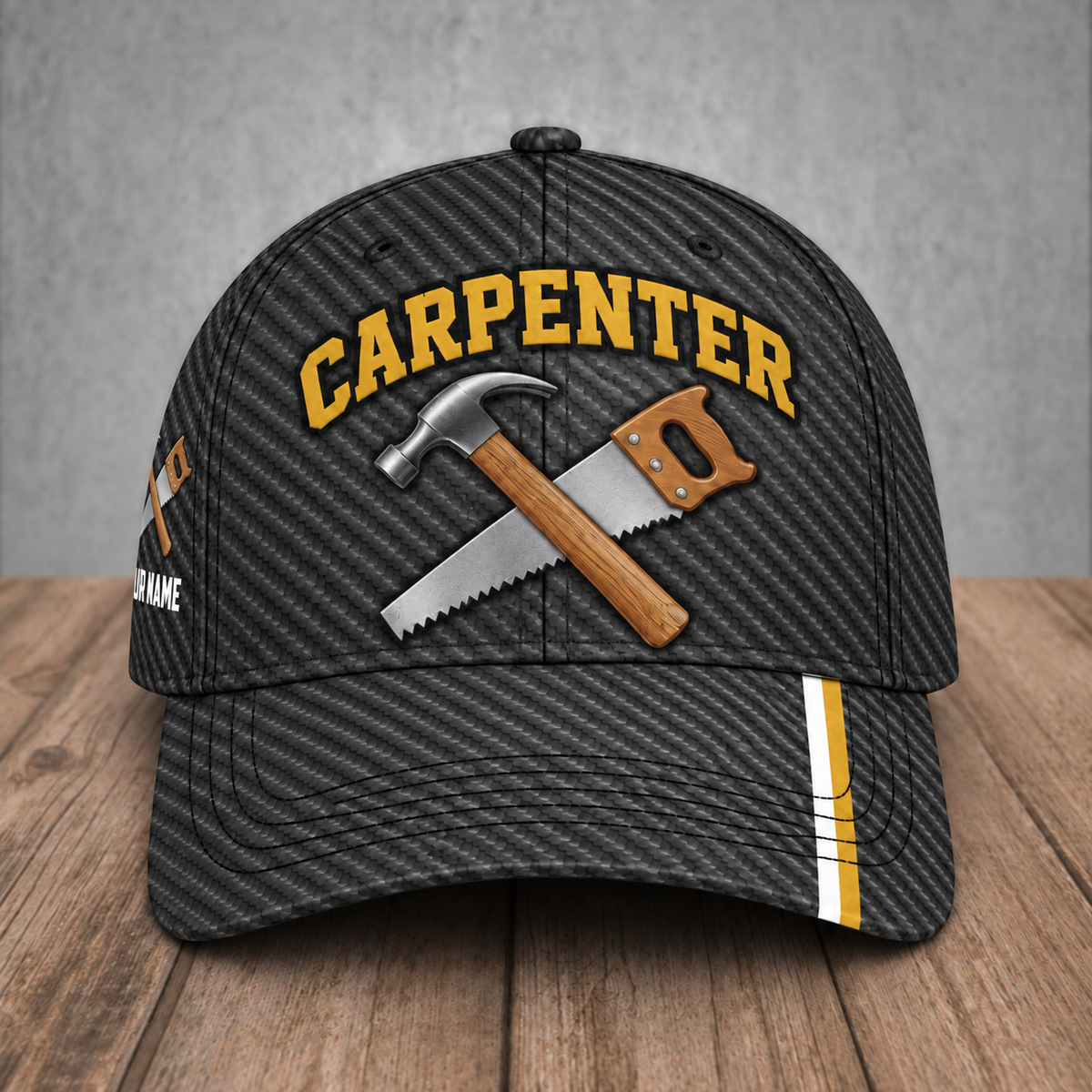 Personalized Carpenter Carbon Stripe baseball cap, front view with custom name
