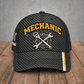 Personalized Mechanic Carbon Stripe baseball cap, front view with custom name