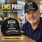 EMS wearing a personalized Grumpy Old baseball cap with custom name