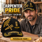 Carpenter wearing a personalized Asymmetric Gold baseball cap with custom name
