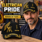 Electrician wearing a personalized Asymmetric Gold baseball cap with custom name