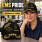 EMS wearing a personalized Asymmetric Gold baseball cap with custom name