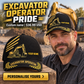 Excavator Operator wearing a personalized Asymmetric Gold baseball cap with custom name