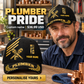 Plumber wearing a personalized Asymmetric Gold baseball cap with custom name