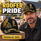 Roofer wearing a personalized Asymmetric Gold baseball cap with custom name