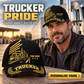 Trucker wearing a personalized Asymmetric Gold baseball cap with custom name