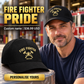 Fire Fighter wearing a personalized Minimal Gold Emblem baseball cap with custom name