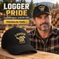 Logger wearing a personalized Minimal Gold Emblem baseball cap with custom name
