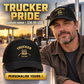 Trucker wearing a personalized Minimal Gold Emblem baseball cap with custom name