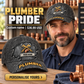 Plumber wearing a personalized Rugged Workshop baseball cap with custom name