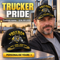 Trucker wearing a personalized Proud Career baseball cap with custom name