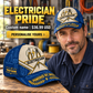 Electrician wearing a personalized Blueprint Geometry baseball cap with custom name