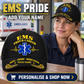 EMS wearing the personalised cap with product close-up and shopping CTA
