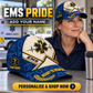 EMS wearing the personalised cap with product close-up and shopping CTA