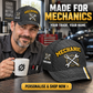 Personalized Mechanic Carbon Stripe Baseball Cap lifestyle advertisement with person wearing cap and shopping CTA