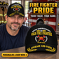 Personalized Fire Fighter Never Underestimate Baseball Cap — personalised ad with wearer and shopping CTA