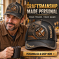 Personalized Carpenter Industrial Steel Baseball Cap lifestyle advertisement with person wearing cap and shopping CTA