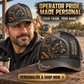 Personalized Excavator Operator Industrial Steel Baseball Cap lifestyle advertisement with person wearing cap and shopping CTA
