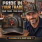 Personalized Plumber Industrial Steel Baseball Cap lifestyle advertisement with person wearing cap and shopping CTA