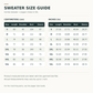 Sweater size chart S to 5XL with measurements in centimeters and inches