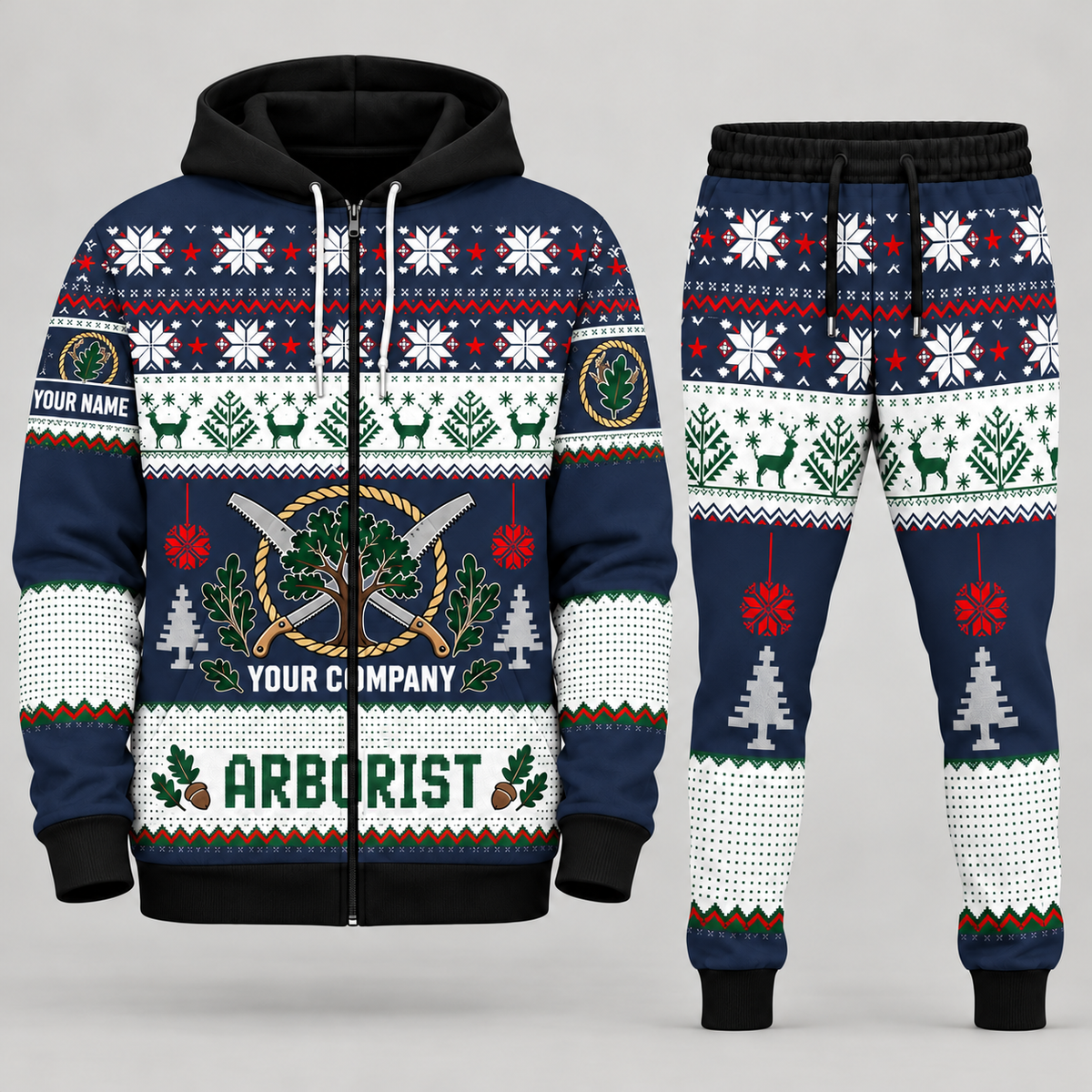 Arborist Christmas zip hoodie and jogger navy with custom name and company