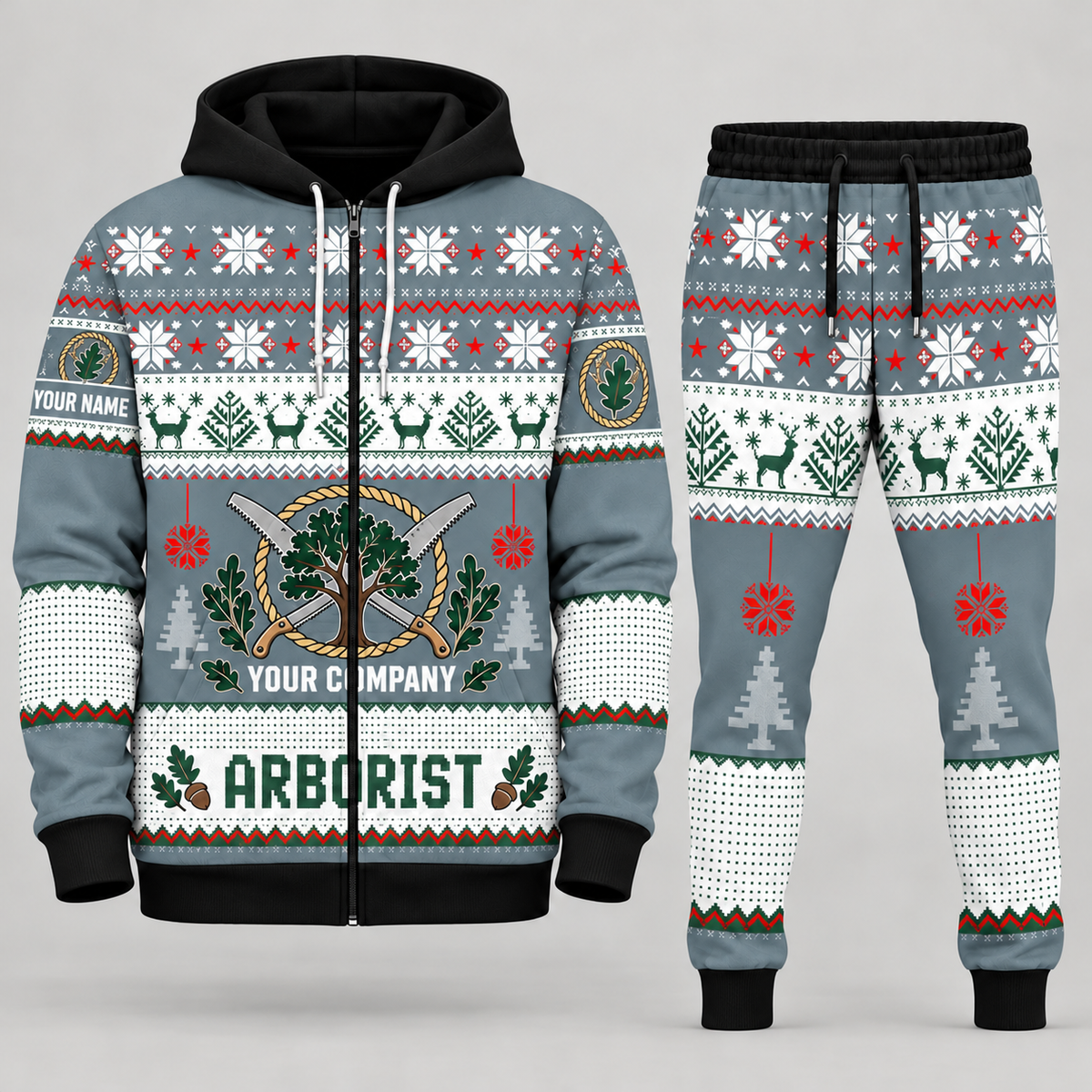 Arborist Christmas zip hoodie and jogger slate with custom name and company