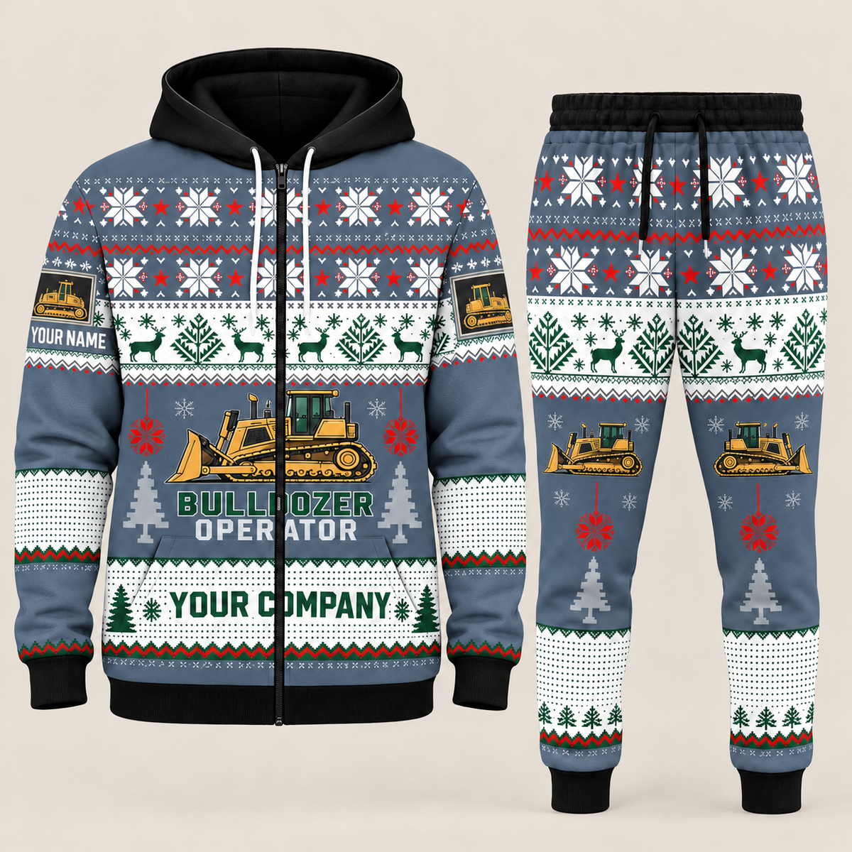 Bulldozer Operator Christmas zip hoodie and jogger slate with custom name and company