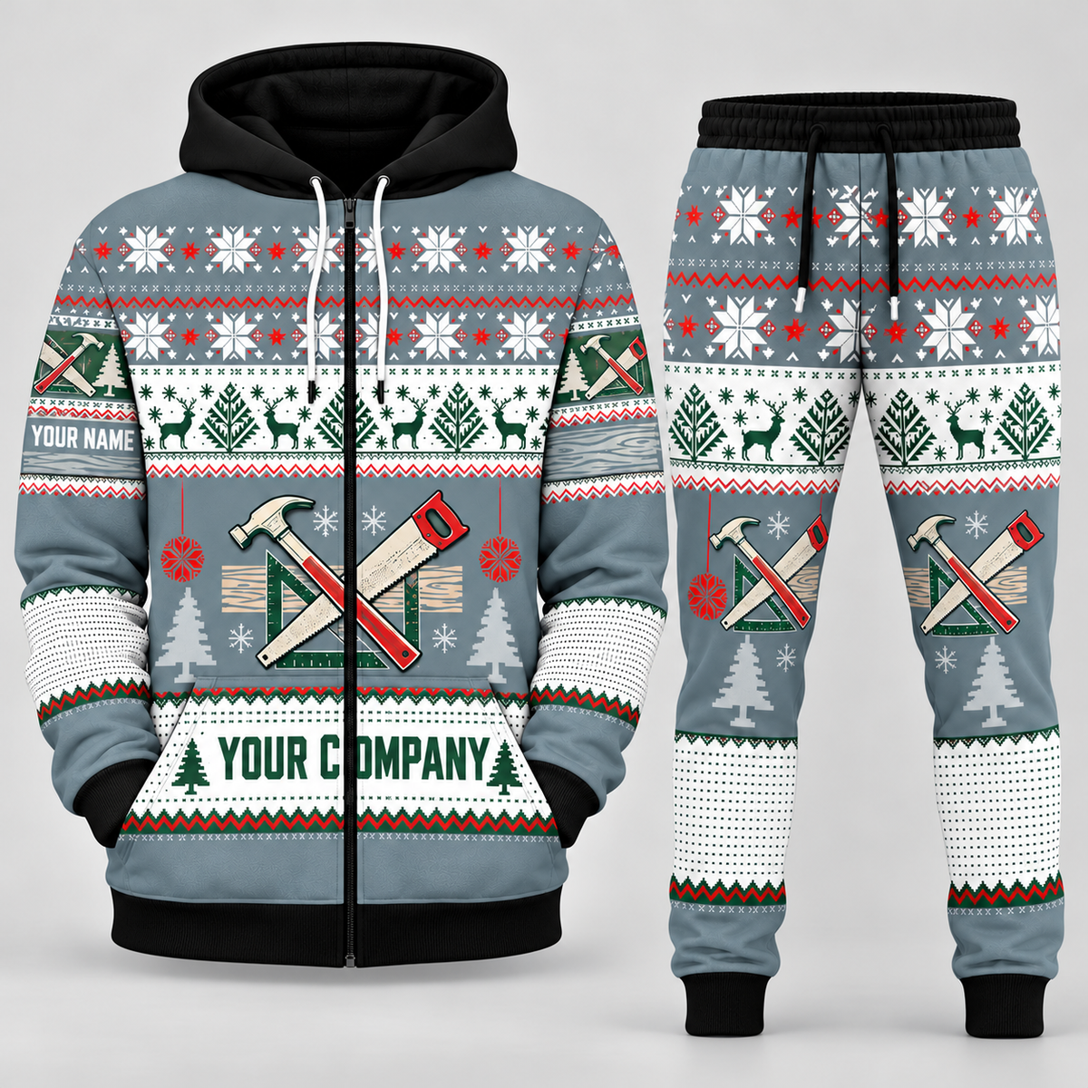 Carpenter Christmas zip hoodie and jogger slate with custom name and company
