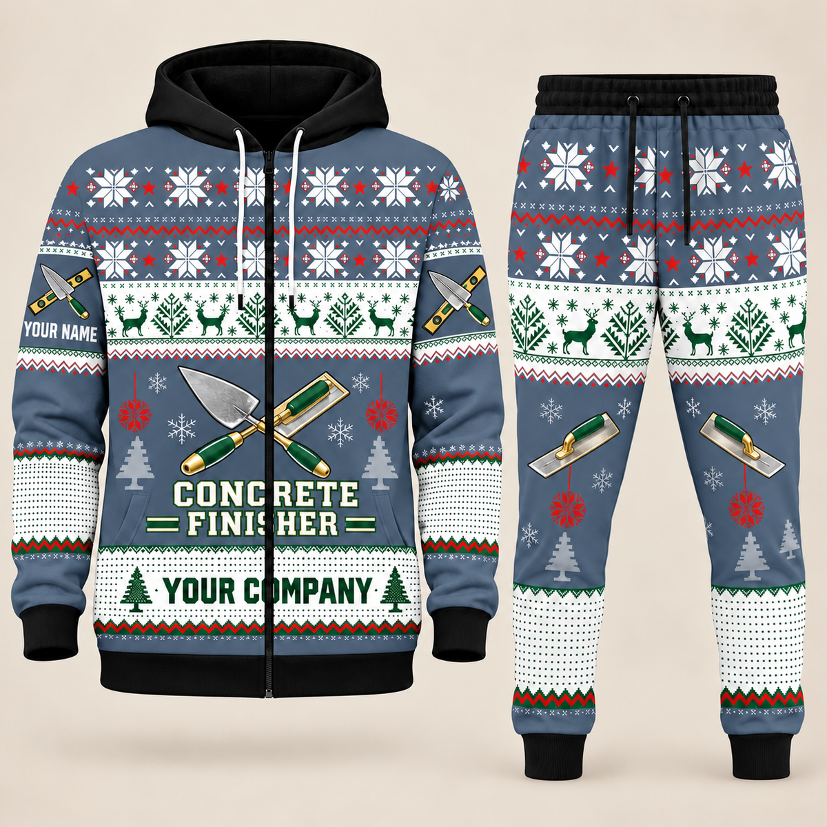 Concrete Finisher Christmas zip hoodie and jogger slate with custom name and company