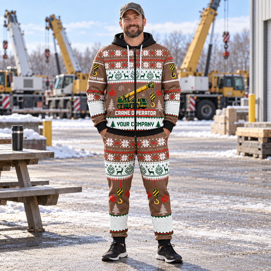 Crane Operator Christmas zip hoodie and jogger lifestyle with custom name and company