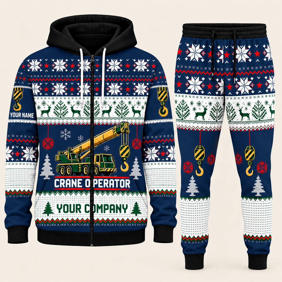 Crane Operator Christmas zip hoodie and jogger navy with custom name and company