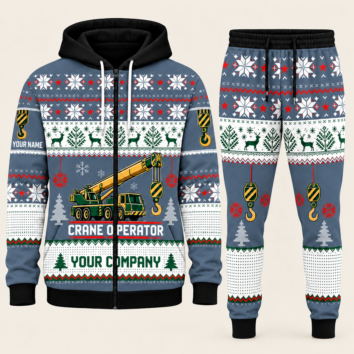 Crane Operator Christmas zip hoodie and jogger slate with custom name and company