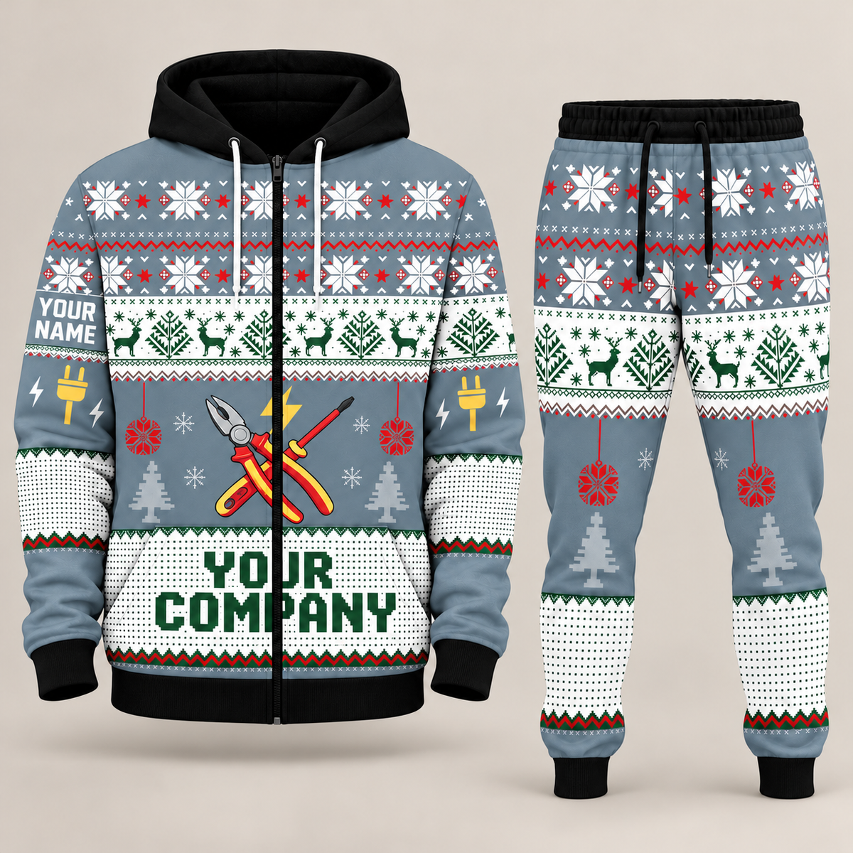Electrician Christmas zip hoodie and jogger slate with custom name and company