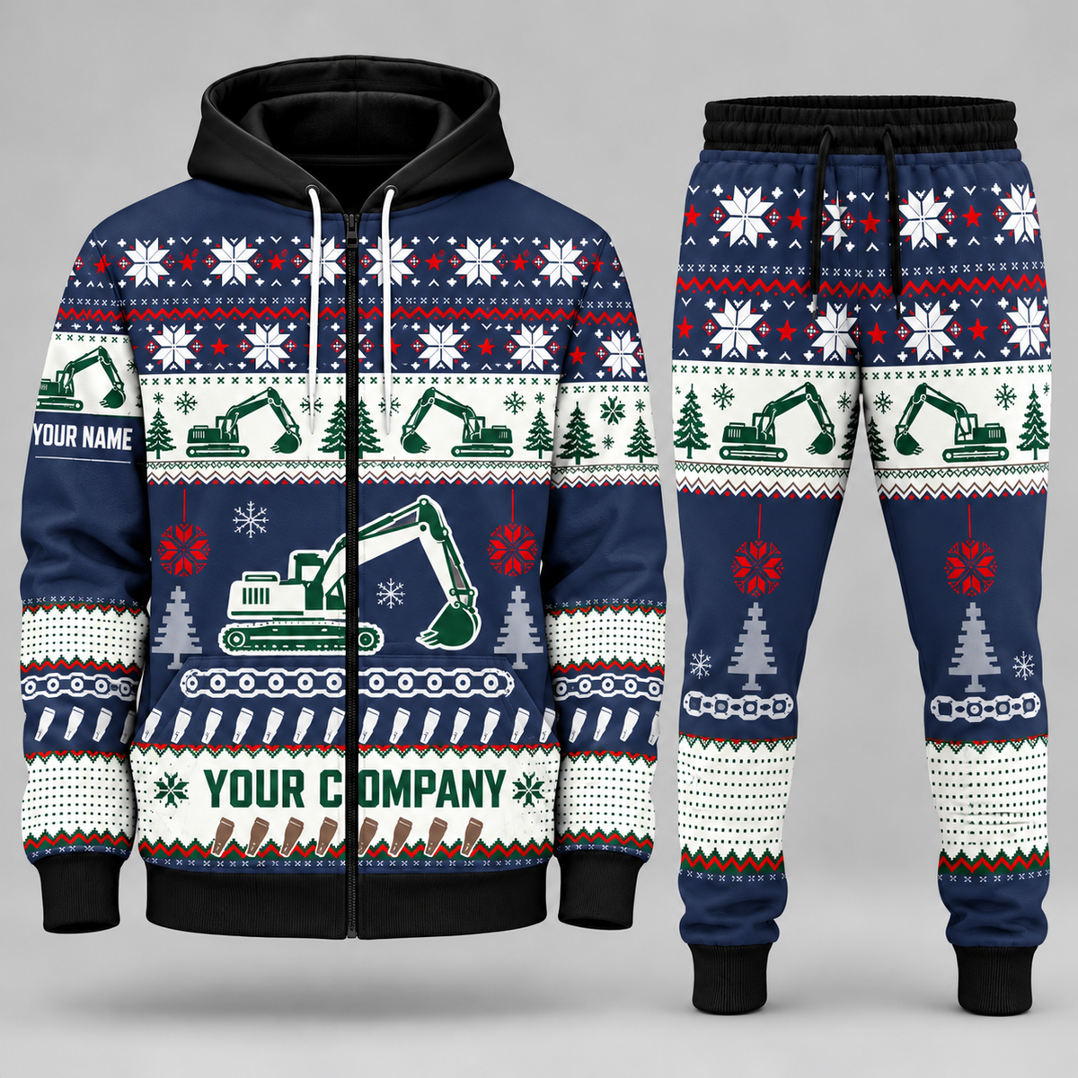 Excavator Operator Christmas zip hoodie and jogger navy with custom name and company