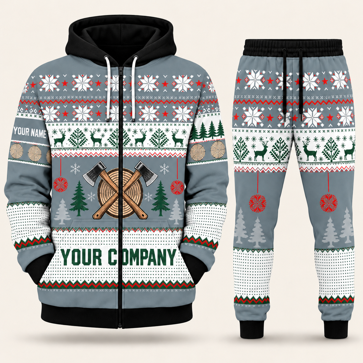 Logger Christmas zip hoodie and jogger slate with custom name and company