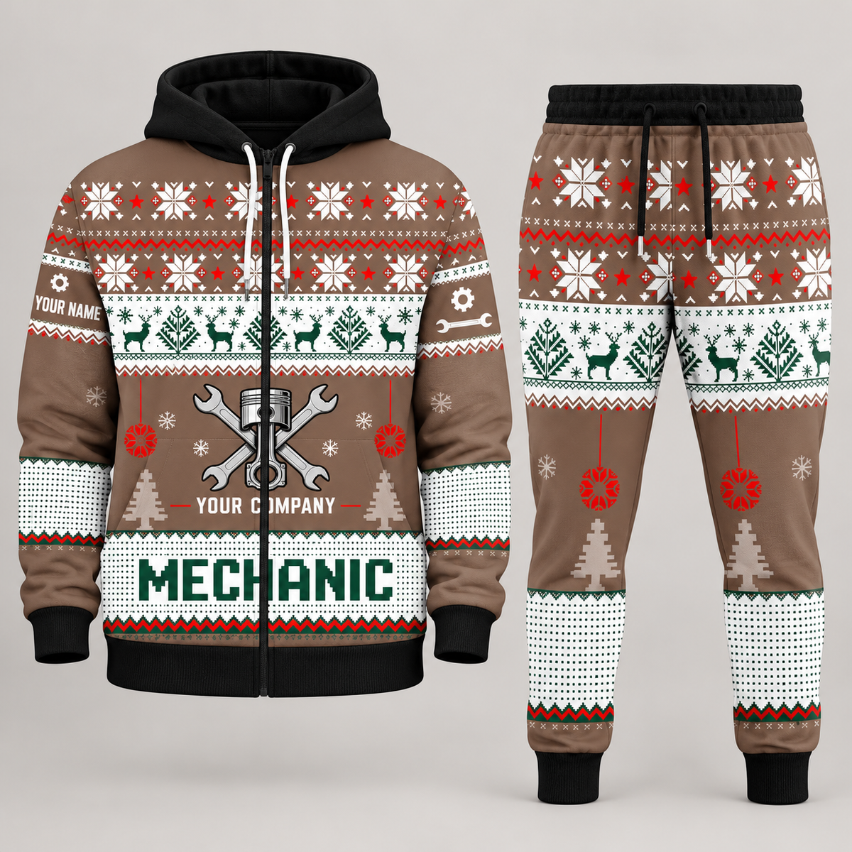 Mechanic Christmas zip hoodie and jogger brown with custom name and company