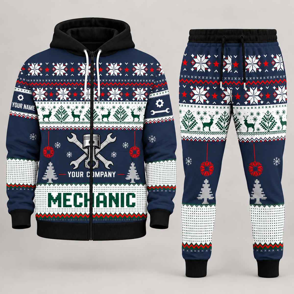 Mechanic Christmas zip hoodie and jogger navy with custom name and company