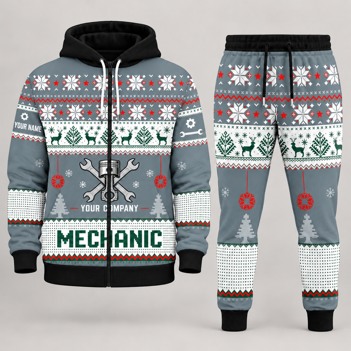 Mechanic Christmas zip hoodie and jogger slate with custom name and company