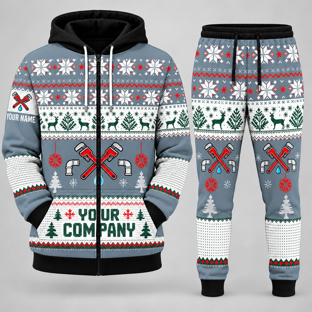 Plumber Christmas zip hoodie and jogger slate with custom name and company