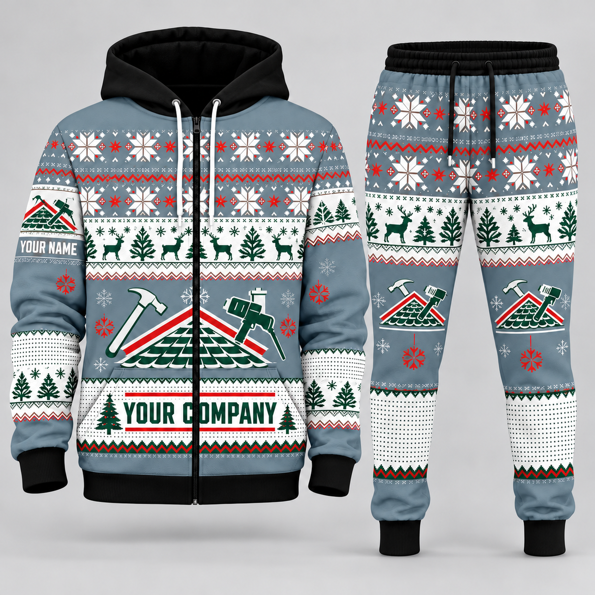 Roofer Christmas zip hoodie and jogger slate with custom name and company