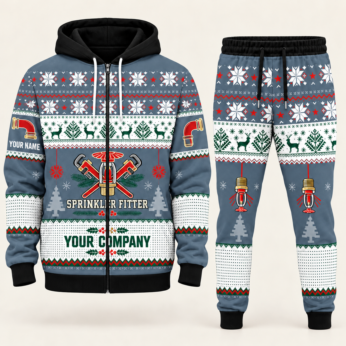 Sprinkler Fitter Christmas zip hoodie and jogger slate with custom name and company