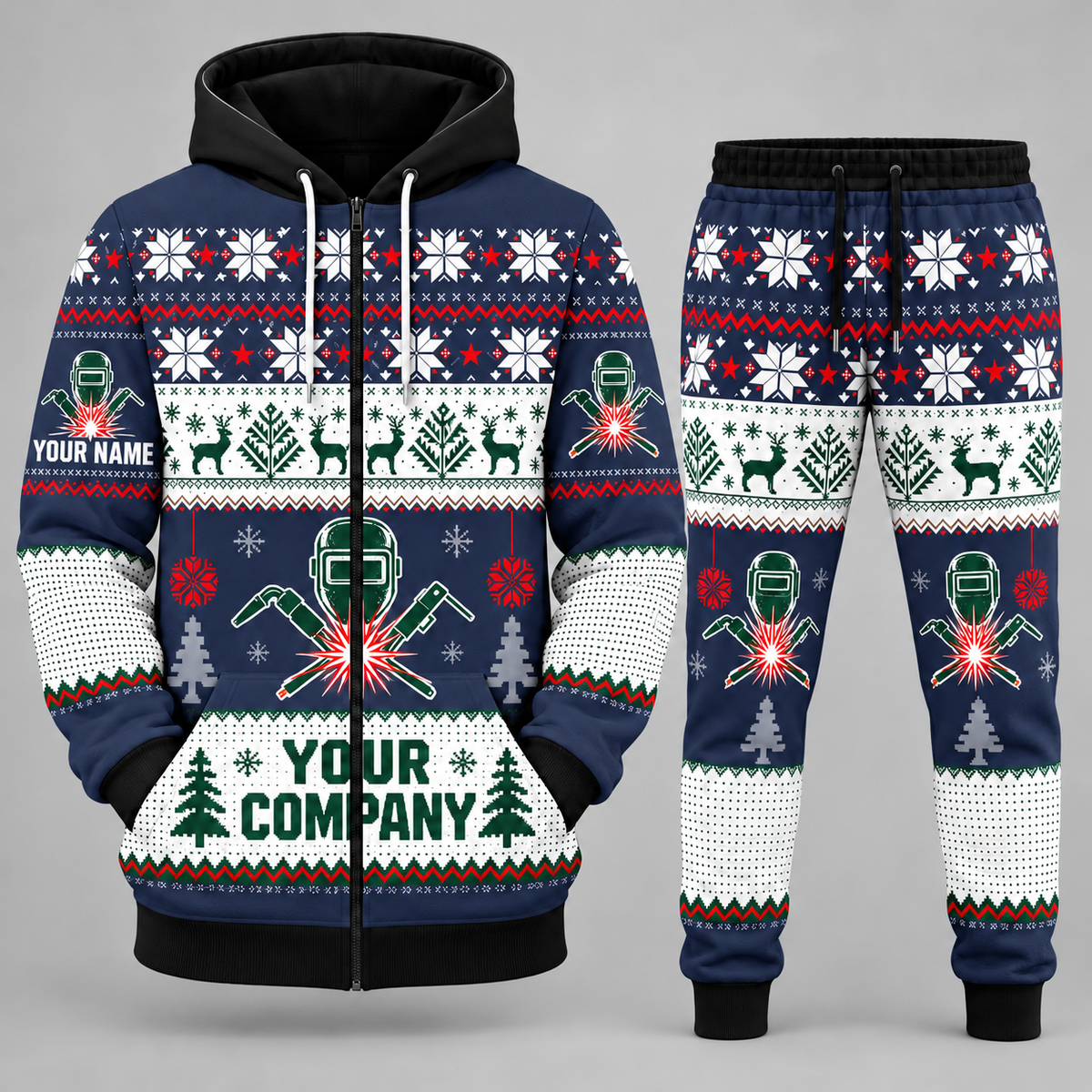 Welder Christmas zip hoodie and jogger navy with custom name and company