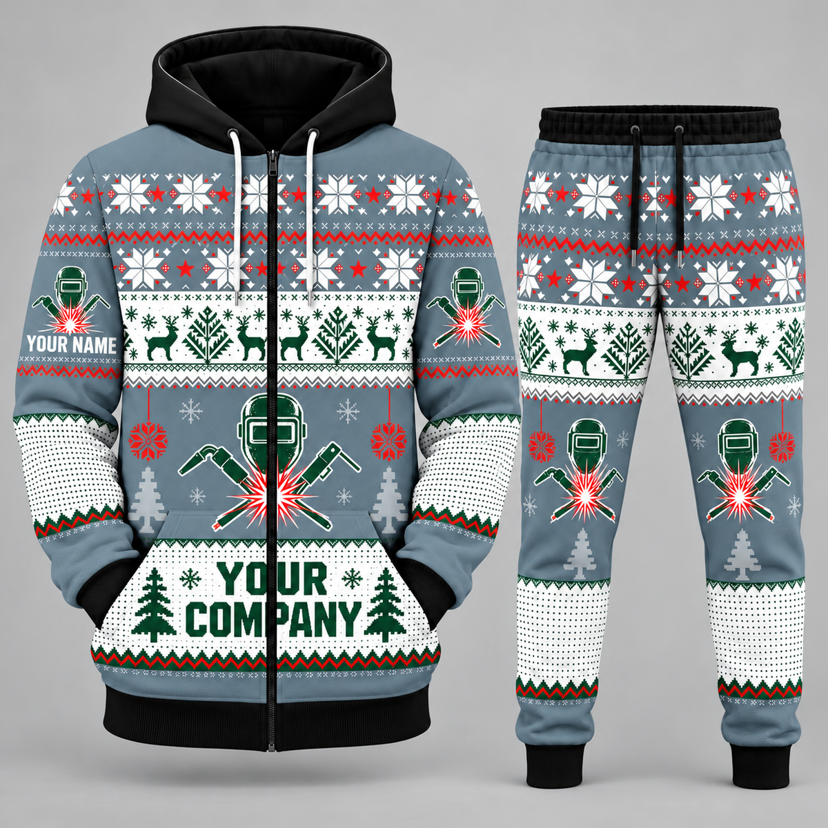 Welder Christmas zip hoodie and jogger slate with custom name and company