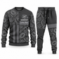Arborist Geometric Panel sweater and jogger combo, charcoal view with name and company artwork