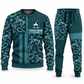 Bull Riding Geometric Panel sweater and jogger combo, teal view with name and Since 2005 artwork