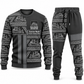 Bulldozer Operator Geometric Panel sweater and jogger combo, charcoal view with name and company artwork