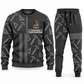 Carpenter Geometric Panel sweater and jogger combo, charcoal view with name and company artwork